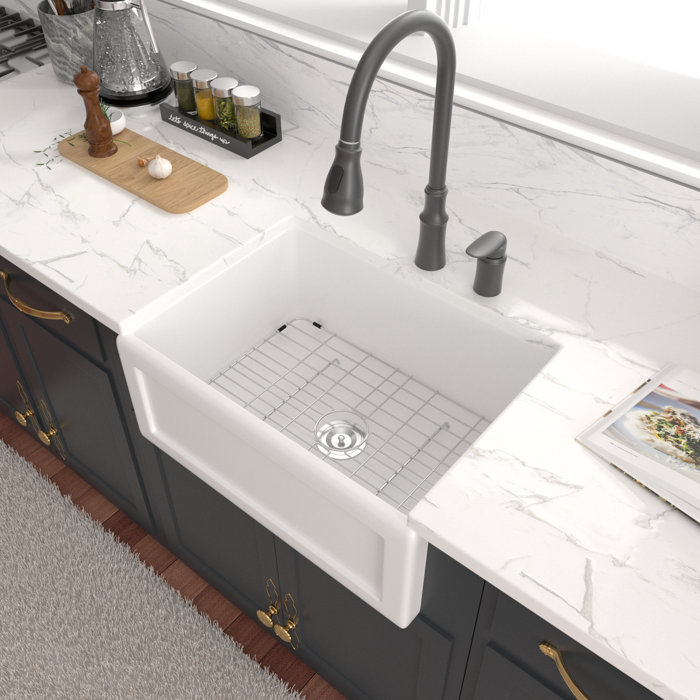 Sarlai 24 Inch Farmhouse Sink White Porcelain Fireclay Kitchen Sink
